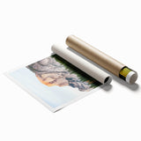 Extra large rolled print of spring-themed floral art in pastel colors.
