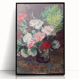 Large abstract wall art on acrylic in black frame, featuring mid-century modernist swirls in blue and gold.