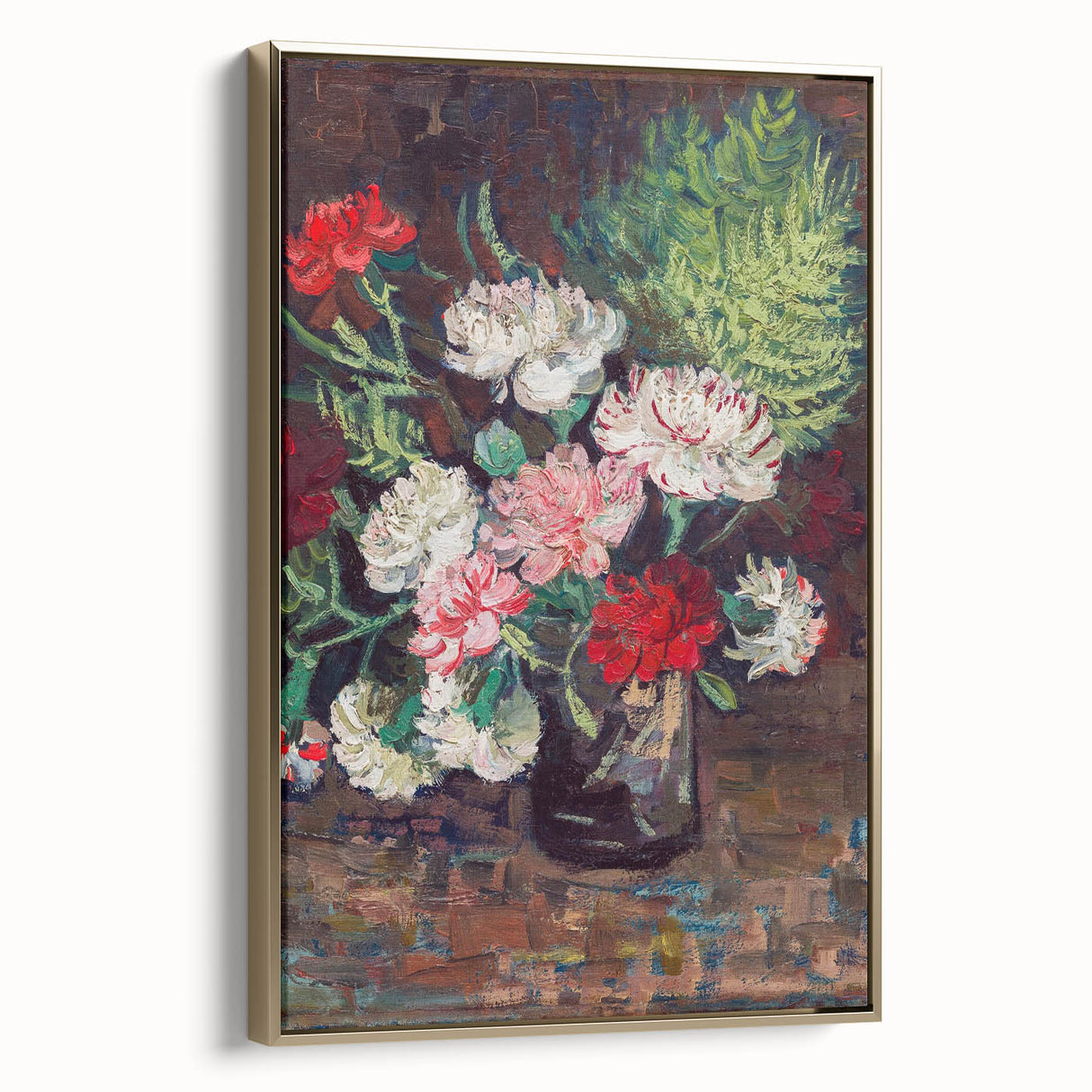 Vintage poster art depicting a landscape painting on a framed canvas, featuring muted earth tones.