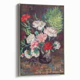 Side view of a framed canvas featuring a Vincent van Gogh landscape painting with vibrant colors on a black background.