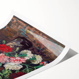 Extra large rolled canvas print featuring line art flowers in muted earth tones, ideal for large living room wall art.