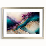 Abstract wall art print showcasing colorful strokes in a modern design, framed with a sleek silver mat, ideal for contemporary home decor. Perfect for adding a touch of elegance to any living space.