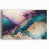 Colorful abstract strokes on a stretched canvas wall art piece, showcasing vibrant hues of blue, orange, and yellow. Ideal for modern home decor, enhancing any living space with its artistic flair.