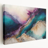 Abstract wall art featuring colorful strokes on a stretched canvas, showcasing a vibrant mix of blues, pinks, and yellows, perfect for modern decor.