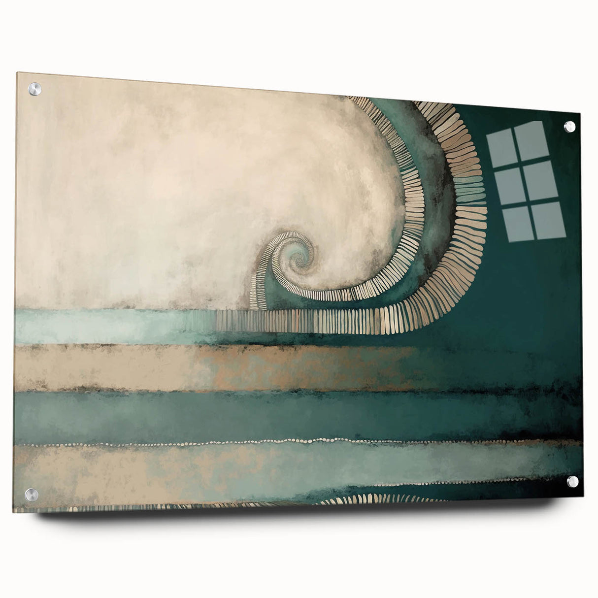Abstract wall art featuring vibrant strokes in bold colors, displayed in acrylic glass with visible pins, perfect for modern home decor.