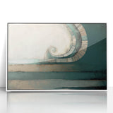 Framed abstract wall art featuring vibrant strokes in shades of blue, orange, and white, designed to enhance modern home decor with a contemporary flair.