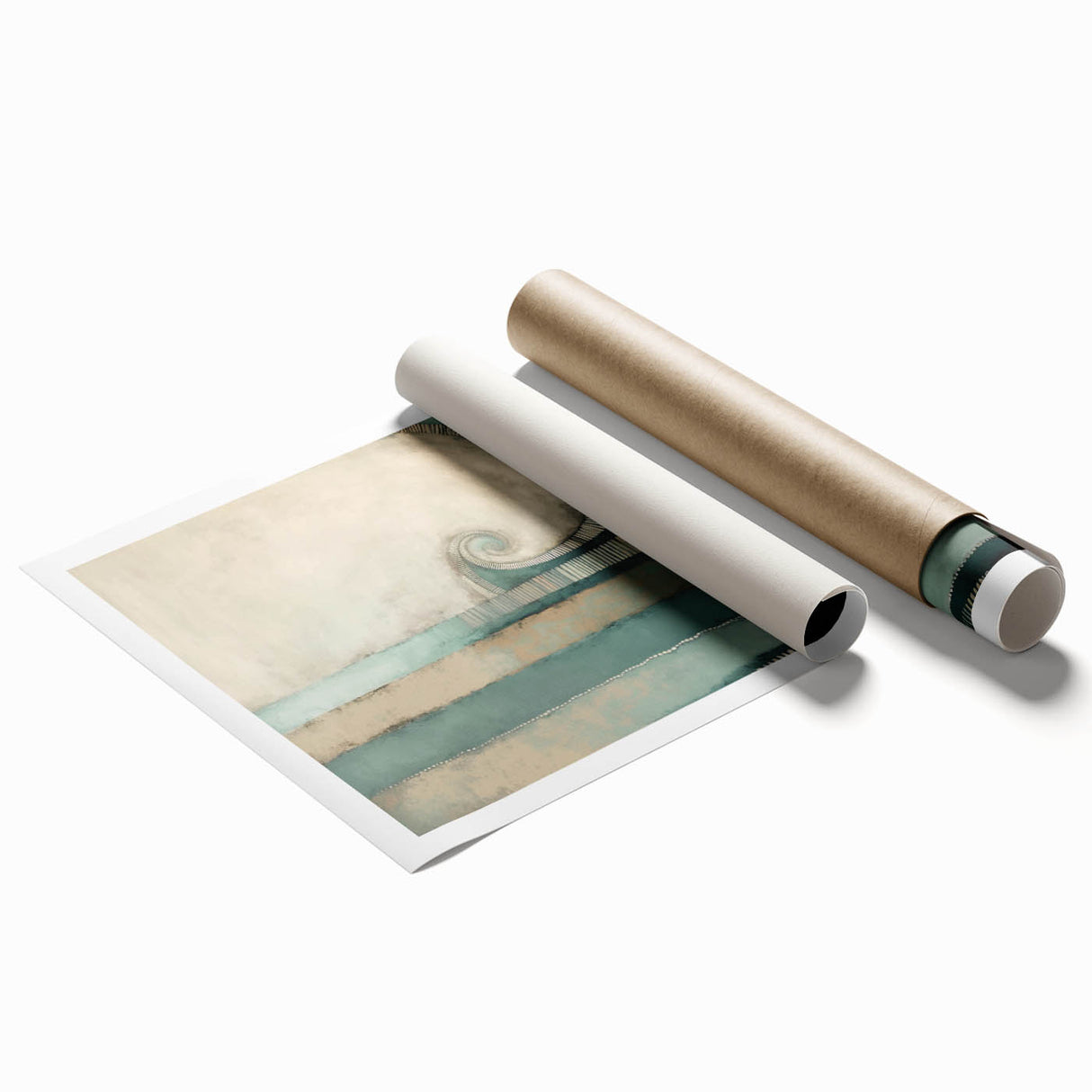 Abstract wall art print featuring vibrant strokes in shades of blue, orange, and yellow, displayed in a rolled form, ideal for modern home decor and artistic spaces.