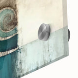 Close-up of vibrant abstract wall art featuring dynamic strokes in shades of blue, orange, and gold, designed for a modern aesthetic in home decor.