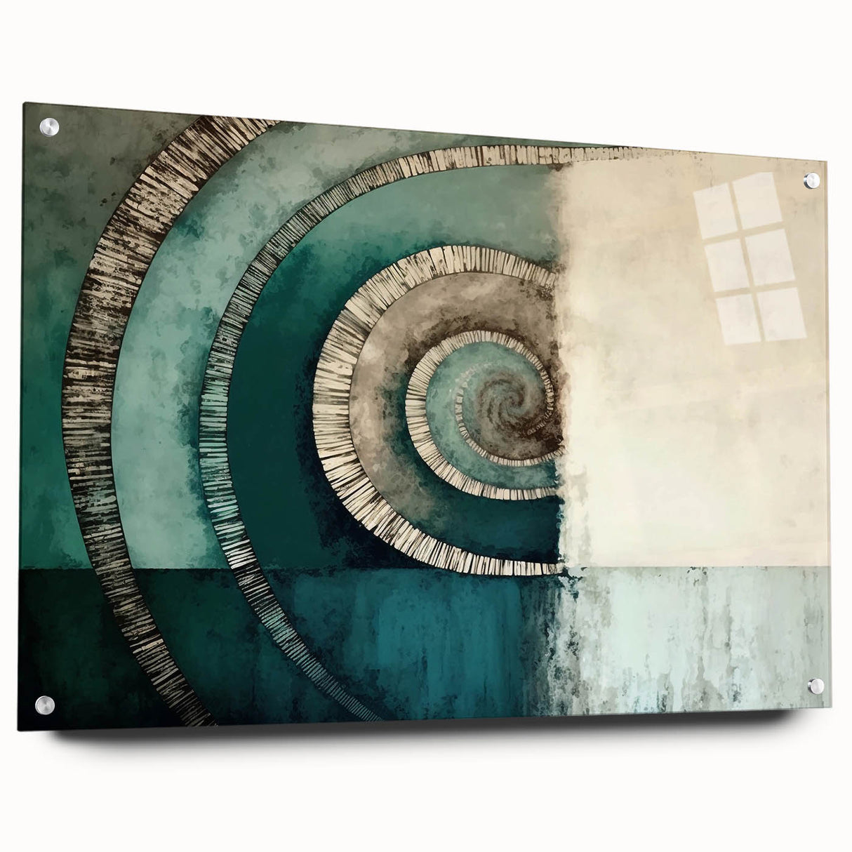 Abstract wall art showcasing vibrant strokes in blue, orange, and yellow, displayed in a clear acrylic frame with metal pins, adding a modern touch to any decor.