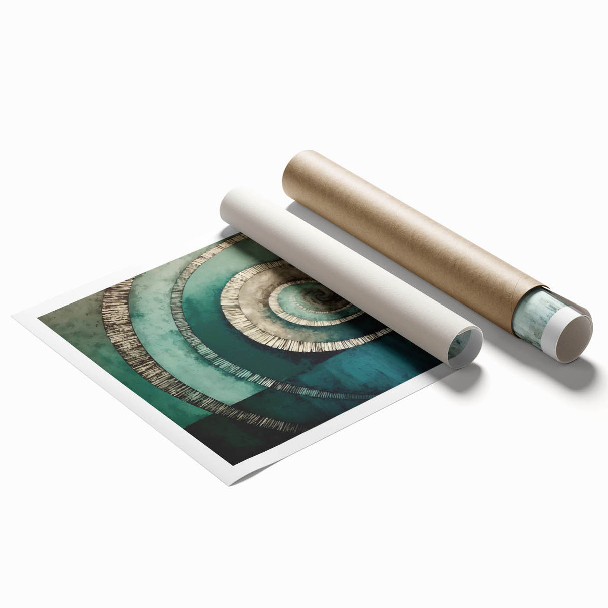 Abstract wall art print featuring colorful strokes in vibrant hues of blue, pink, and yellow, rolled and ready for display or framing, showcasing modern artistic flair.