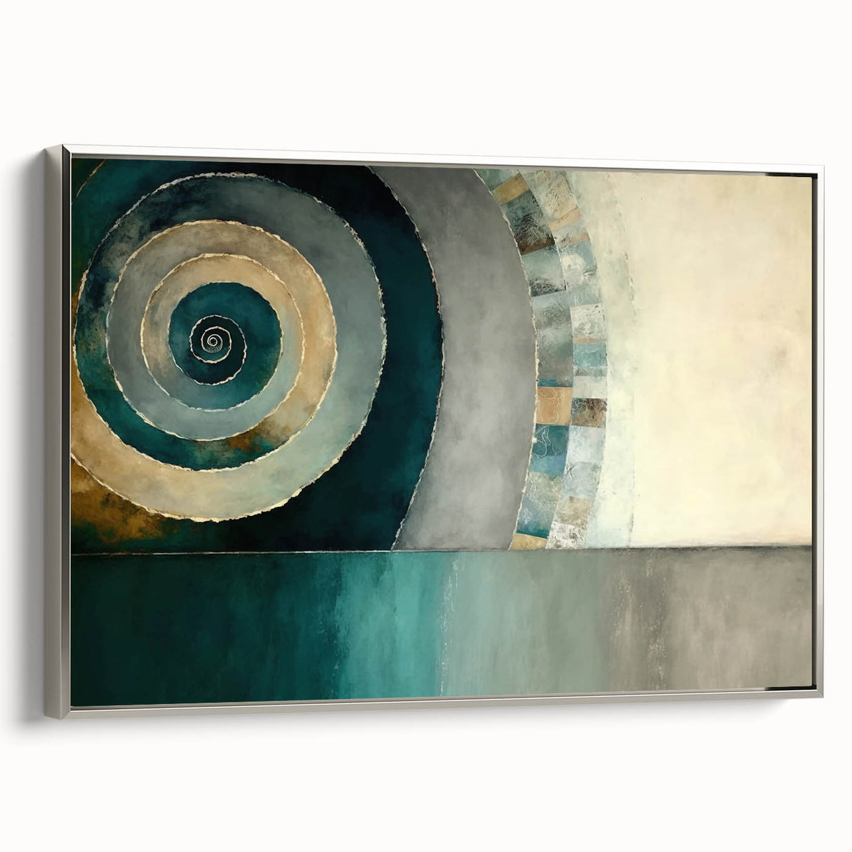 Framed canvas wall art showcasing abstract silver strokes on a textured background, highlighting modern design aesthetics in a chic, contemporary setting.