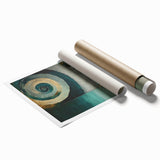 Abstract strokes wall art print featuring vibrant blue, orange, and yellow hues, elegantly rolled for easy display. Perfect for modern home decor and artistic accents.