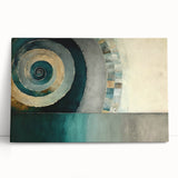Abstract canvas wall art featuring vibrant, colorful strokes in shades of blue, pink, and gold, elegantly leaning against a wall, adding a modern touch to home decor.