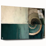 Abstract wall art featuring vibrant strokes in blue and gold, displayed in a sleek acrylic frame, showcasing a modern design ideal for contemporary decor.