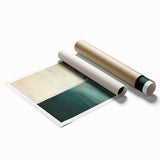 Abstract strokes wall art print in muted tones of blue, pink, and gold, showcasing textured designs rolled for easy shipping, ideal for modern home decor.