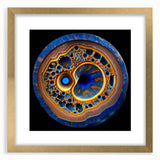 Abstract wall art featuring dynamic strokes in vibrant colors, elegantly framed with a gold mat, perfect for modern decor. Ideal for elevating interior spaces.