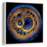 Abstract strokes wall art featuring bold blue, yellow, and gray colors on a framed canvas, showcasing a modern design ideal for contemporary home decor.