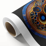 Abstract wall art featuring colorful strokes in various shades of blue, pink, and gold on a rolled canvas, ideal for modern home decor and creative spaces.