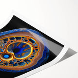 Abstract wall art rolled print showcasing vibrant strokes in shades of blue, orange, and yellow, ideal for modern home decor. Packaged securely in a protective cardboard tube.