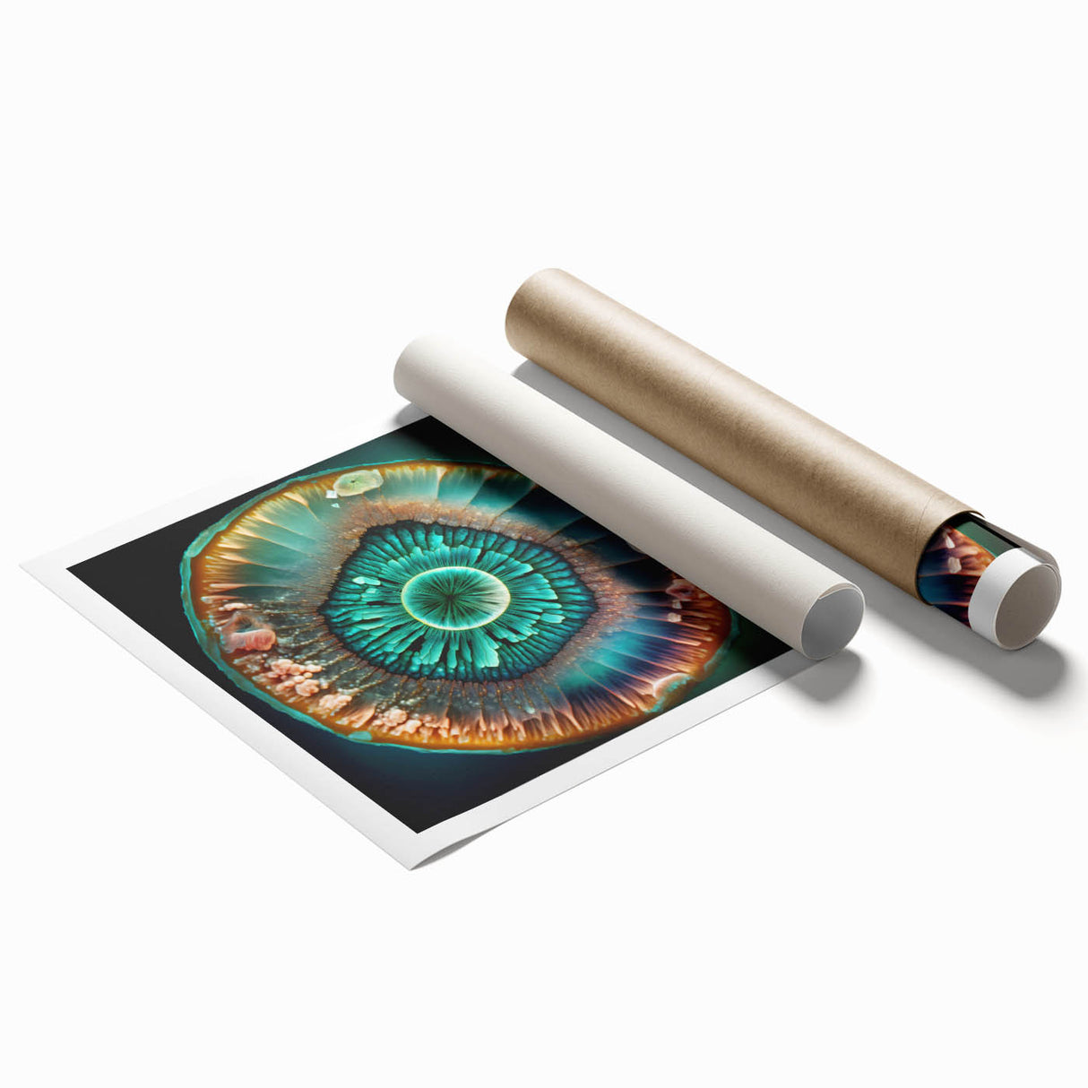 Abstract wall art print showcasing vibrant strokes in shades of blue, orange, and yellow, ideal for modern home decor. Features a rolled canvas design for easy framing and display.