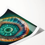 Abstract wall art print showcasing vibrant strokes in blue, orange, and yellow colors, rolled and ready for display, ideal for modern home decor.