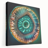 Abstract strokes wall art on stretched canvas showcasing vibrant colors and dynamic patterns, adding a modern touch to home decor. Side view highlights the canvas texture and depth.