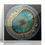 Framed wall art featuring abstract strokes in shades of blue and white, showcasing modern design with an acrylic finish, perfect for contemporary home decor.