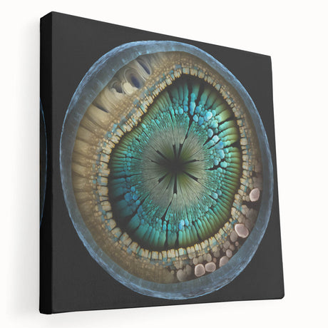 Abstract strokes wall art on stretched canvas showcasing vibrant blue, orange, and gold colors, elegantly displayed in a side view to emphasize texture and depth. Ideal for modern home decor, this piece adds a touch of sophistication and creativity to any space.