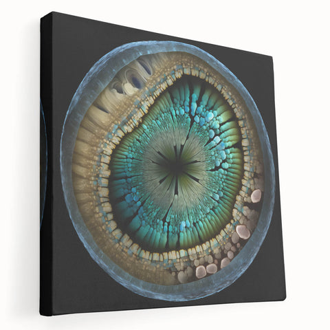 Abstract strokes wall art on stretched canvas showcasing vibrant blue, orange, and gold colors, elegantly displayed in a side view to emphasize texture and depth. Ideal for modern home decor, this piece adds a touch of sophistication and creativity to any space.