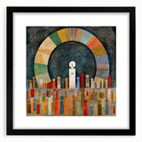 Abstract strokes wall art in a sleek black frame with a white mat, showcasing vibrant colors and dynamic patterns, perfect for modern home decor.