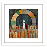 Framed abstract strokes wall art in a white mat, showcasing vibrant colors and dynamic designs, ideal for modern home decor or office spaces.