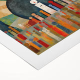 Colorful abstract strokes on rolled canvas wall art, showcasing vibrant hues of blue, orange, and green, perfect for modern home decor.