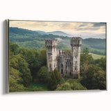 Framed canvas artwork showcasing a picturesque landscape with a castle, elegantly bordered in silver. The landscape features vibrant colors and intricate details, perfect for enhancing home decor. Ideal for art enthusiasts seeking a touch of elegance in their living space.