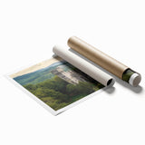 Rolled print showcasing a picturesque landscape with a majestic castle surrounded by lush greenery, perfect for home decor. Packaged securely in a durable tube for preservation.
