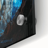 Close-up of a vibrant acrylic landscape artwork depicting caves and natural formations, showcasing rich colors and intricate details, ideal for home decor.