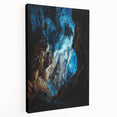 Stretched canvas artwork depicting a serene landscape with caves, showcasing natural earthy tones and intricate details, ideal for home decor or art collectors.