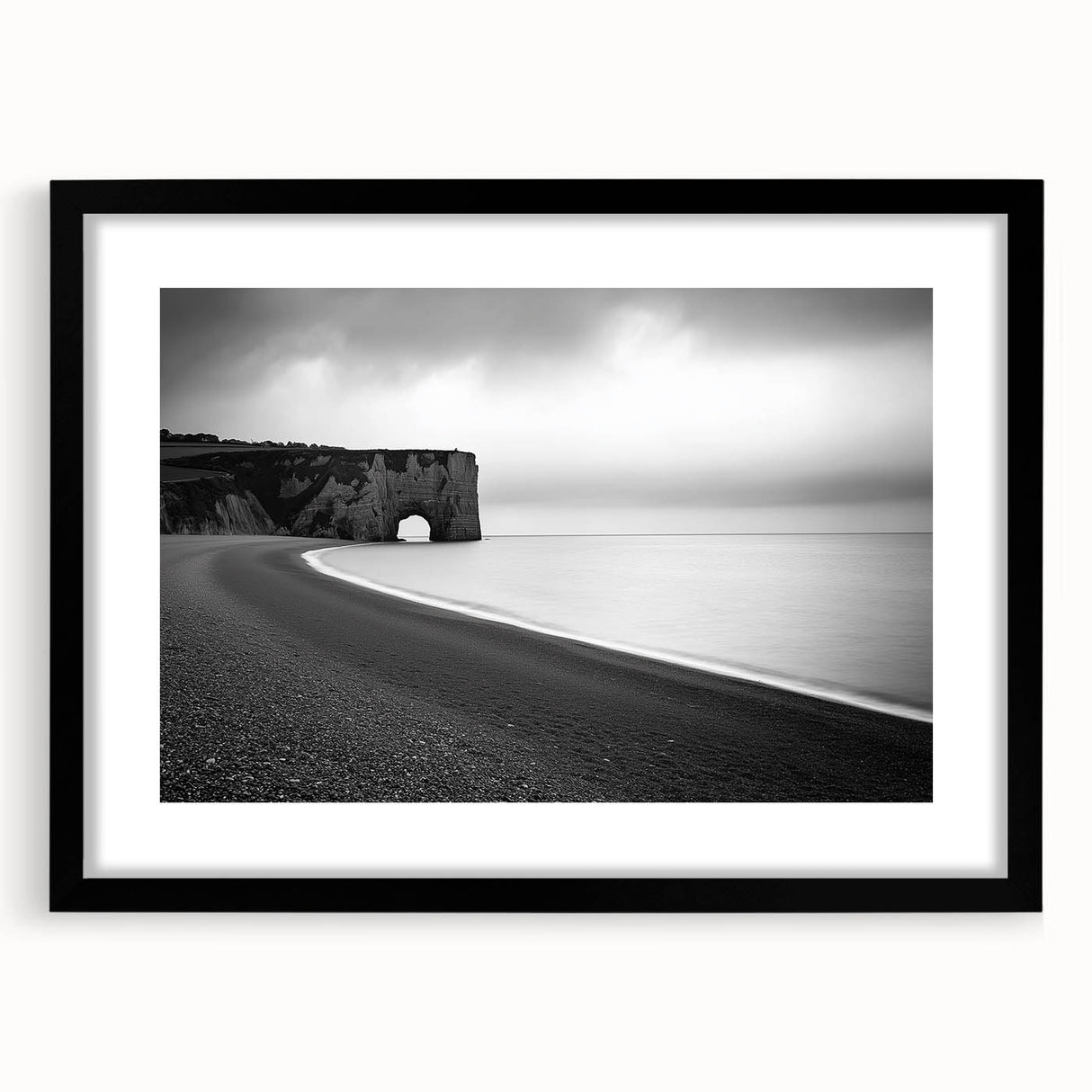 Black-framed landscape artwork depicting dramatic cliffs, displayed in a stylish mat, ideal for home decor or interior design enhancement.