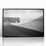 Framed acrylic artwork of dramatic coastal cliffs, showcasing rich textures and vibrant colors, perfect for modern home decor or art collectors.