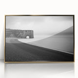 Framed acrylic artwork depicting a scenic landscape with dramatic cliffs and vibrant colors, featuring a sleek gold frame, perfect for home decor.