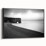 Framed canvas artwork depicting a stunning cliff landscape, showcasing vibrant colors and detailed textures, presented in a sleek black frame for modern decor.