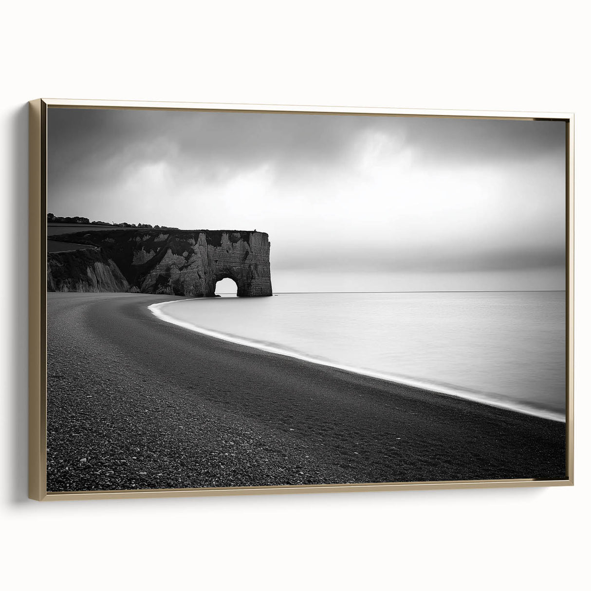 Framed canvas artwork depicting a dramatic cliff landscape with rich colors and gold accents, ideal for enhancing modern home decor and adding sophistication.