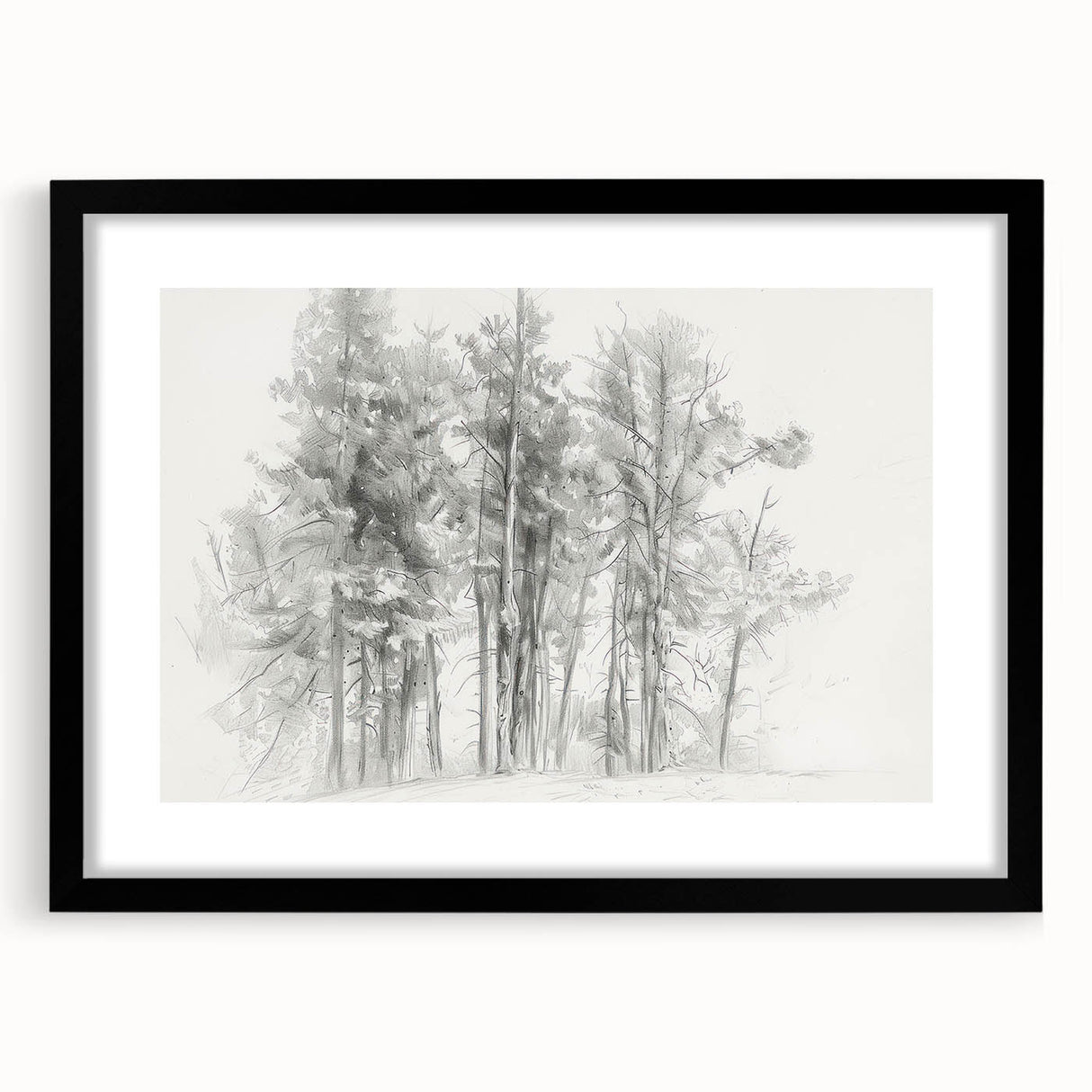 Black & White Forest Sketch – Minimalist Living Room Wall Art