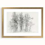 Black & White Forest Sketch – Minimalist Living Room Wall Art