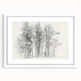 Black & White Forest Sketch – Minimalist Living Room Wall Art