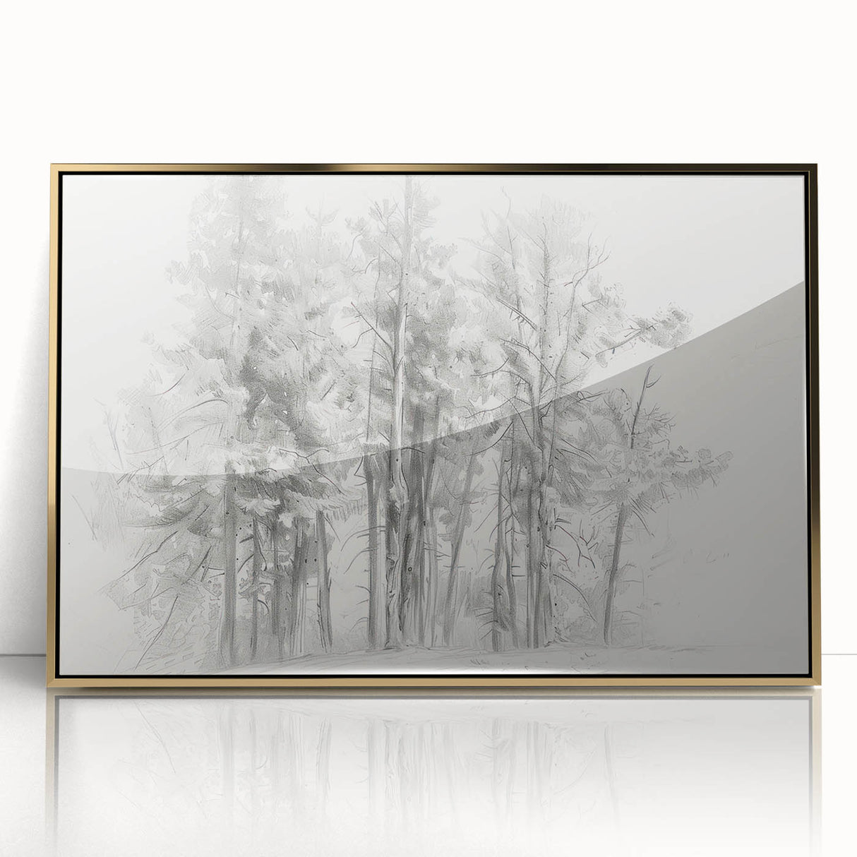Black & White Forest Sketch – Minimalist Living Room Wall Art