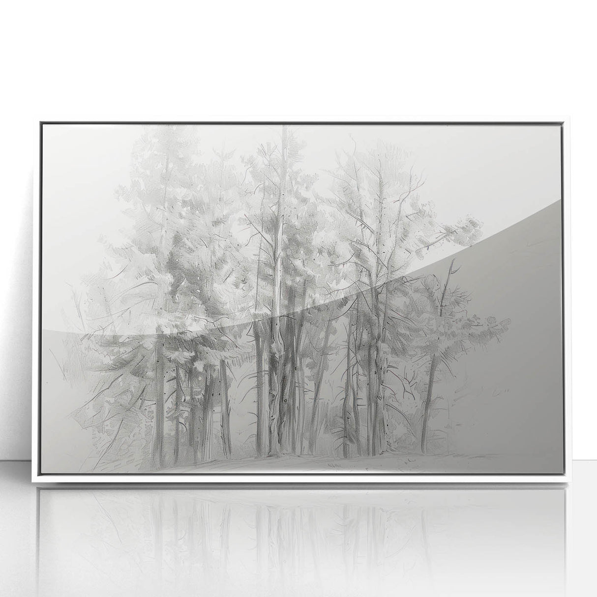 Black & White Forest Sketch – Minimalist Living Room Wall Art