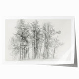 Black & White Forest Sketch – Minimalist Living Room Wall Art