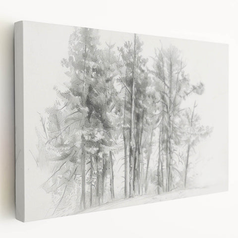Black & White Forest Sketch – Minimalist Living Room Wall Art
