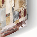 Close-up of a modern abstract architecture wall art piece, showcasing vibrant colors and intricate details on acrylic glass, perfect for contemporary home decor.