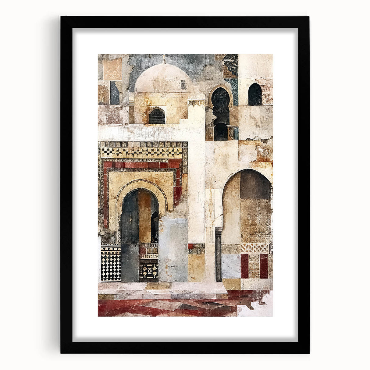 Abstract architecture wall art framed in black matting, showcasing geometric shapes and a modern design, perfect for contemporary home decor.